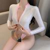 Fan Lei, Erotic Underwear Pure Desire Zipper Open Chest Open Crotch Naked Buttocks Long Sleeve One-piece Free 849