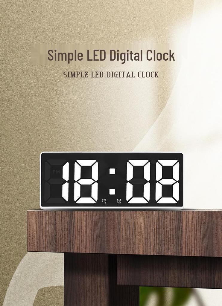 Minimalist Dual Alarm LED Clock - Large Screen Digital Bedroom Bedside Korean Style (6628)