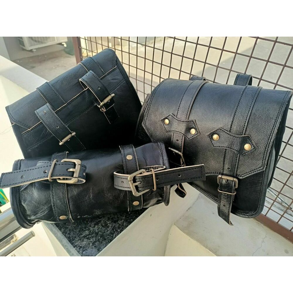 Motorrad Sattel Komplettset Gepäcktaschen für Sportster 3 Stück Ledertaschen