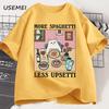 More Spaghetti Less Upsetti Cat TShirt Funny Cat Lover Tee Food Humor Graphic Top for Unisex Unisex Casual Loose Cotton Print Tee