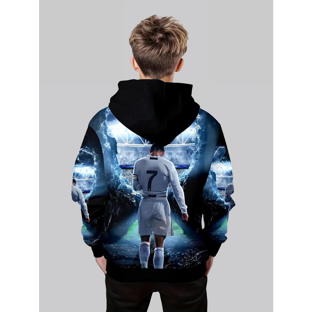 Fashion No.7 Fan Boys' Printed Hoodie 3D Football Player - Autumn/Winter Casual Long Sleeve Hoodie