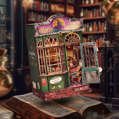 DIY Book Nook Kit Miniature Booknook 3D Wooden Puzzle Bookshelf Insert for Dollhouses Perfect Child Christmas Gift Home Decor
