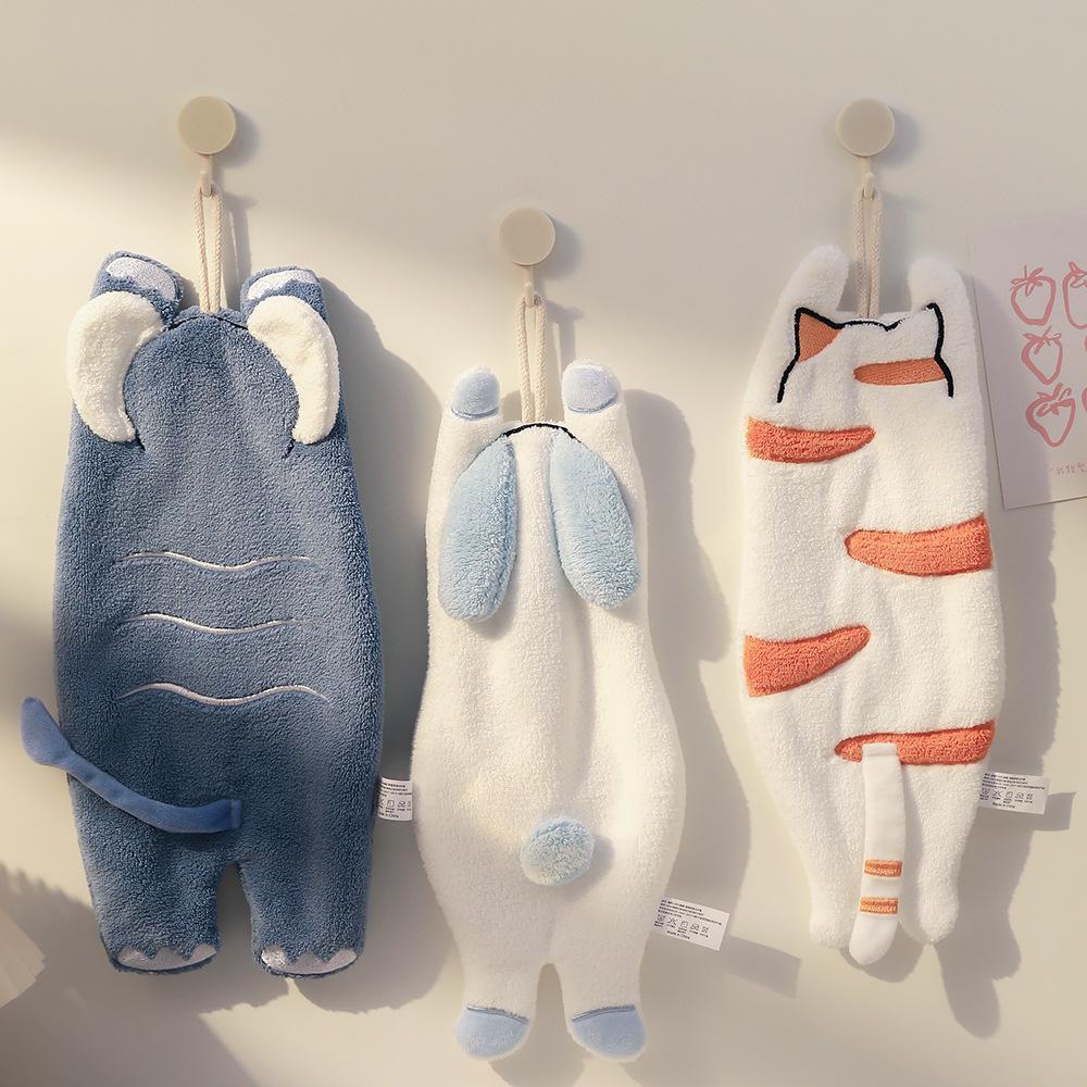Cute Animal Coral Fleece Hanging Towel - Quick Dry, Absorbent, Creative Design