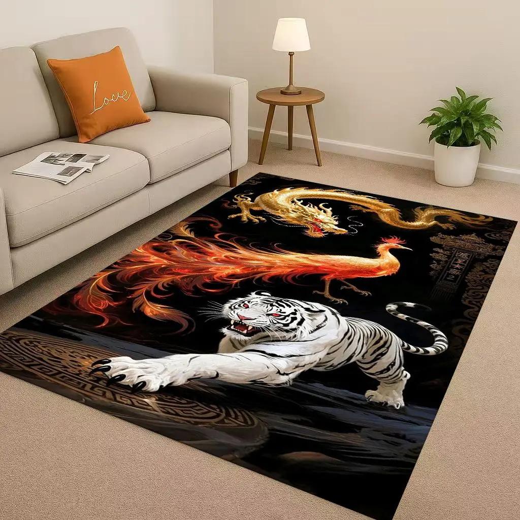 Cartoon Yin Yang Element Dragon Chinese Loong Living Room Non-Slip Area Rug Carpet for Bedroom Playroom Sofa,Home Decor Doormat