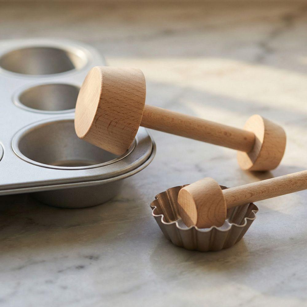 Baking Tool Double Side Egg Tarts Tamper Portable Wooden Pastry Pusher Ergonomic Handle DIY Egg Tart Mold Dessert