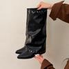 Maillard trouser boots spring and autumn new pointed high tube thick heel belt buckle heightening stack boots knight boots long boots