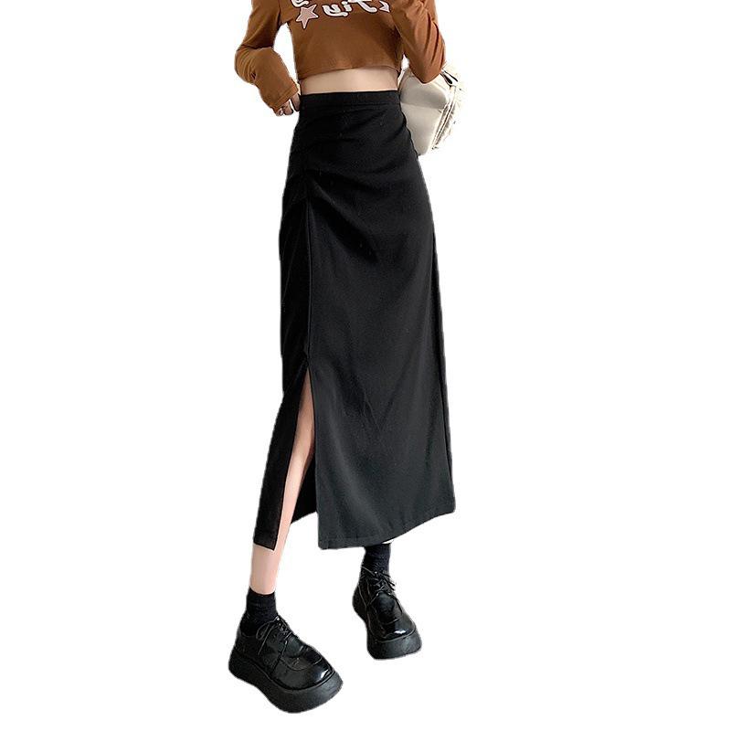Women's High-Waist A-Line Pleated Slit Midi Skirt - Spring/Summer Design