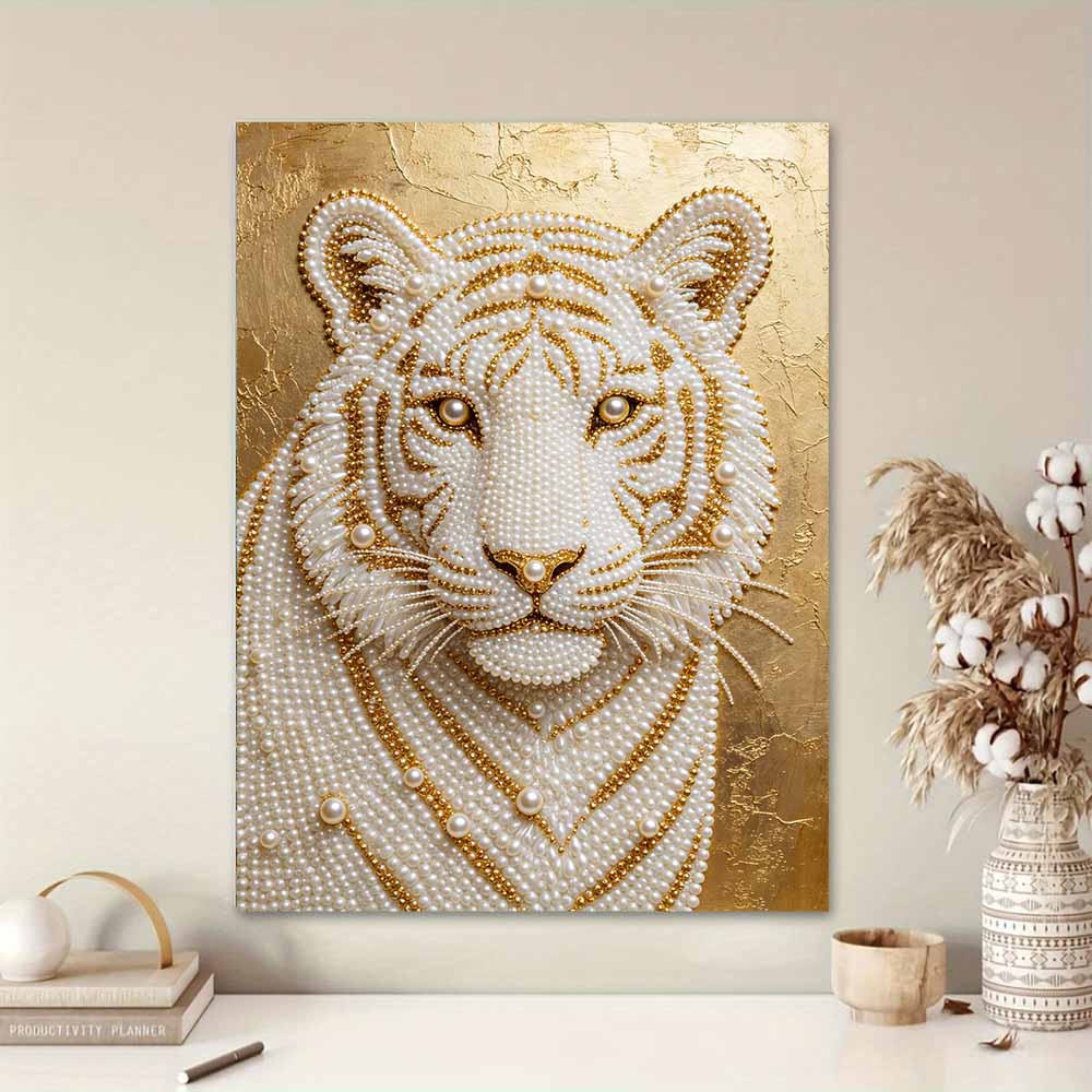 5D DIY Pearl Diamond Painting Kit Majestic White Tiger Full Drill Embroidery Mosaic Art Home Wall Decor Gift