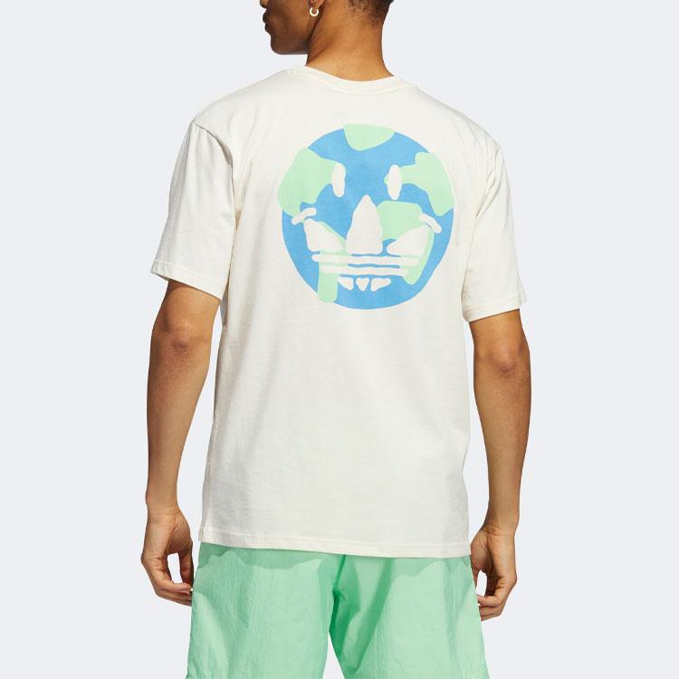 Adidas Originals Cartoon Earth Logo Print Casual Round Neck Short Sleeve T-Shirt Men Tops White HI2962