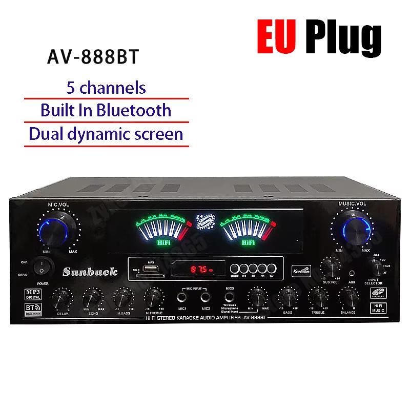 

888BT HiFi Цифровий Bluetooth Підсилювач Динамічний Екран Стерео Звук AMP Для Дому Авто Зустрічі Караоке Кіно Макс. 4000 Вт EU Plug чорний