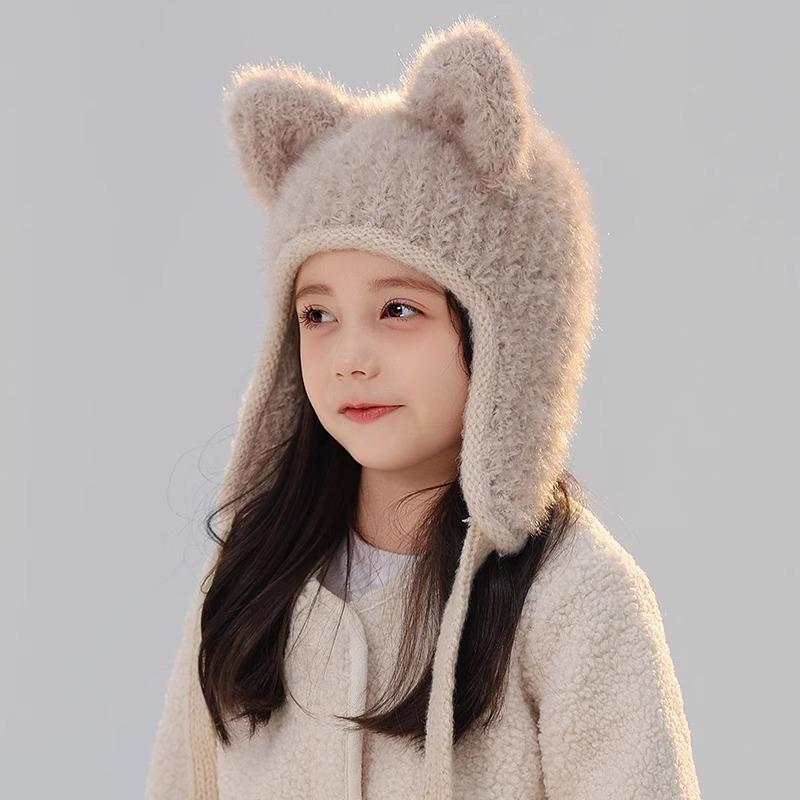 New Winter Kids Knitted Hat for Girls Boys Cartoon Warm Cat Ears Children Beanie Cap Plush Warm Child Bonnet Hats Bonnets