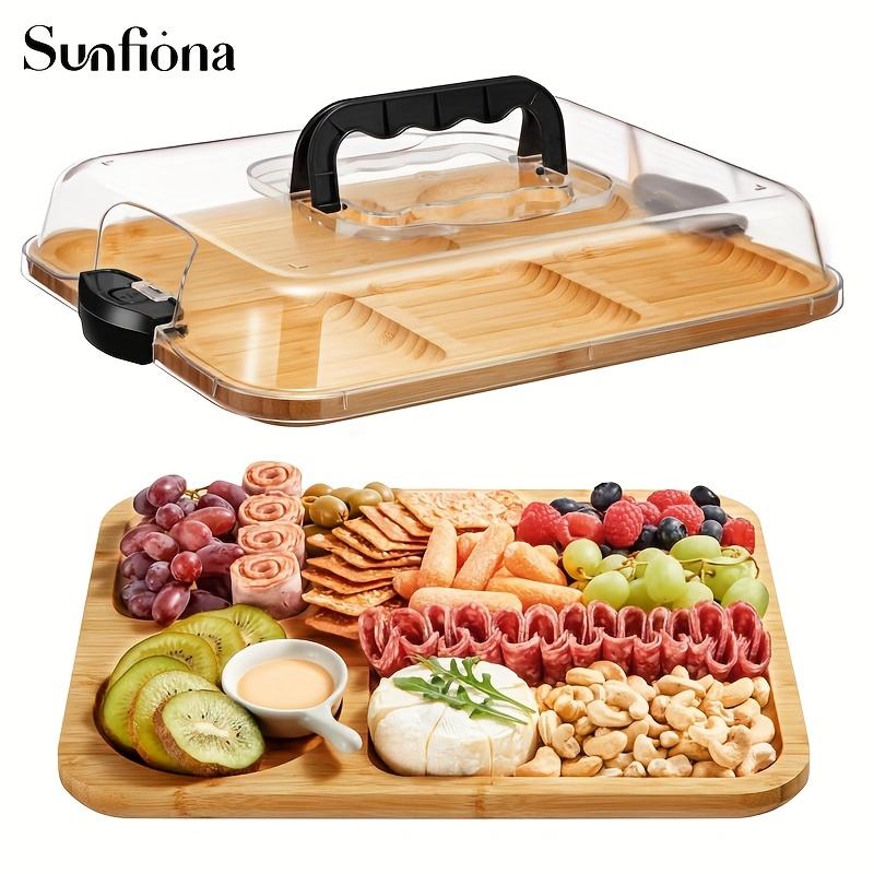Bamboo Wooden Cheese Board with Compartments for Kitchen, Picnic, and Restaurant Serving