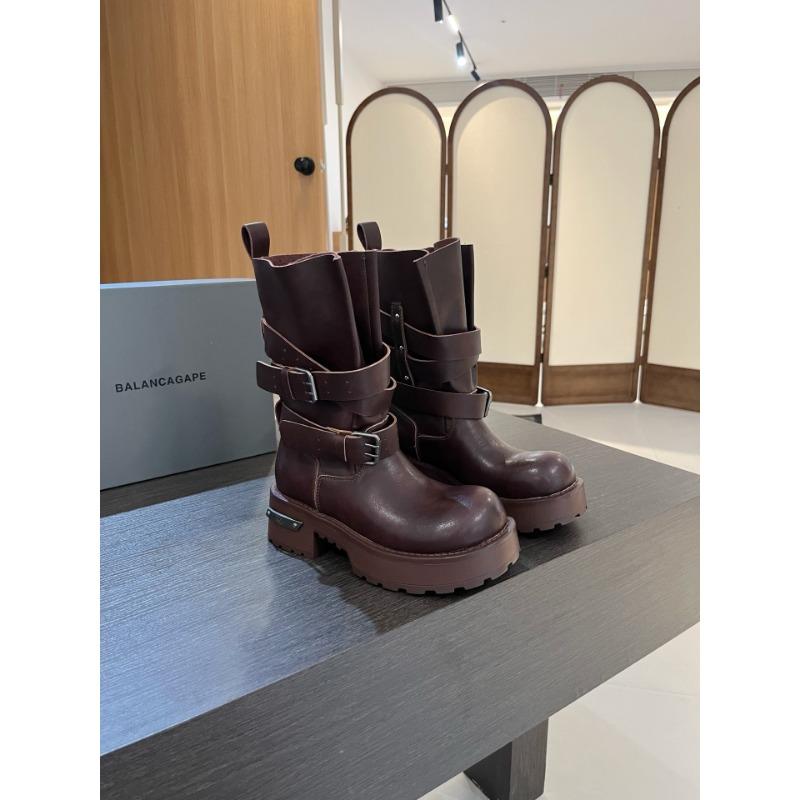 Niche design thick-soled medium-tube locomotive boots heightening Martin boots women's non-slip double buckle single boots
