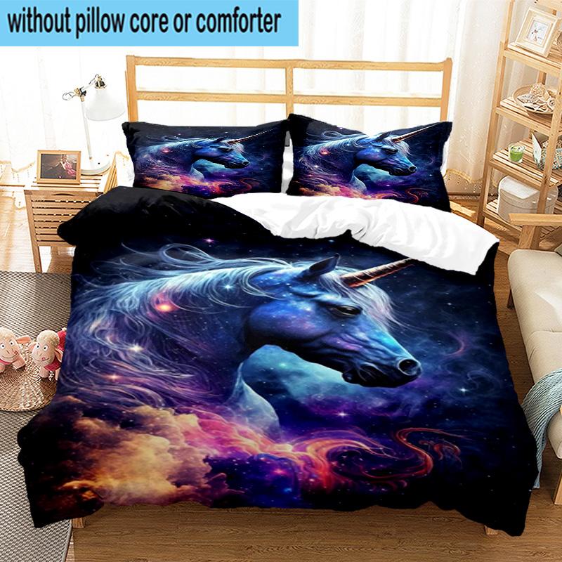 Magical Unicorn Garden 3pcs Bedding,Including 1pc Duvet Cover And 2pcs Pillowcases Perfect for Christmas,Ideal for Bedroom, Dormitory