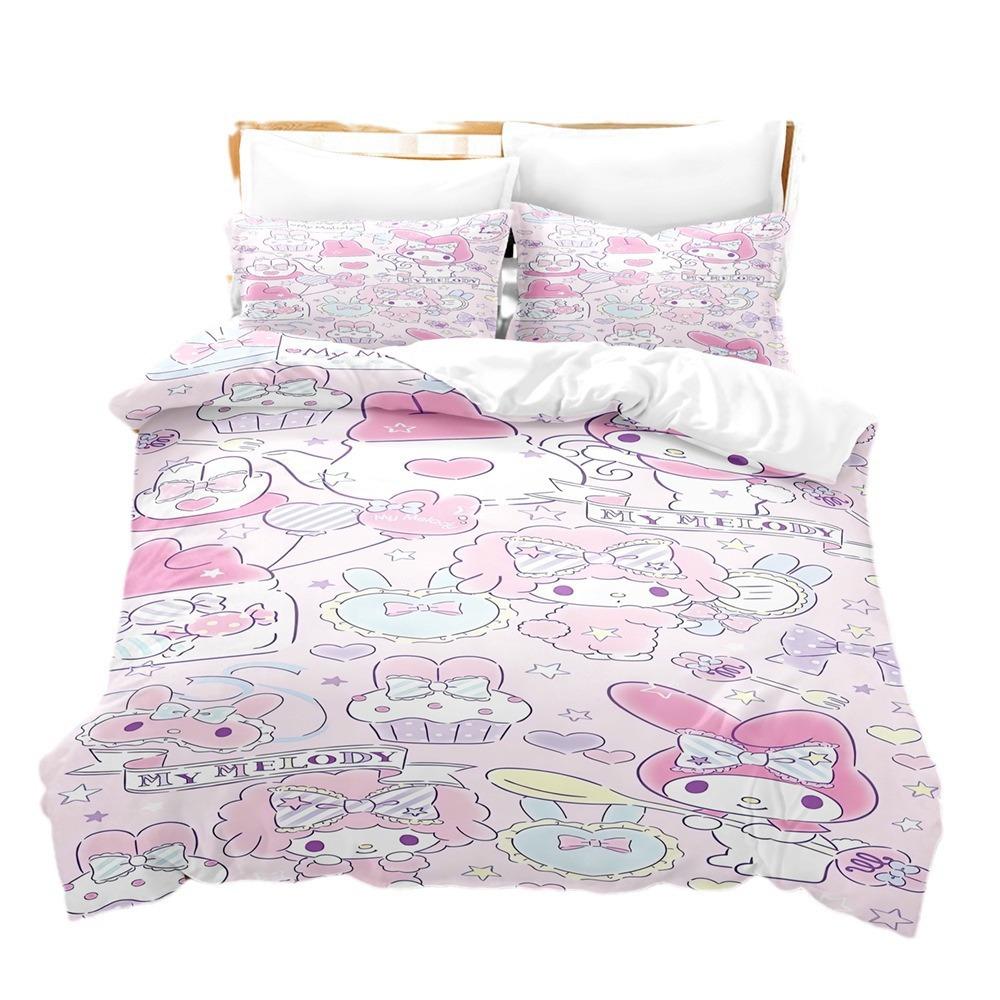 Melody Polished Four-Piece Cartoon Sanrio Autumn And Winter Warm Bedding Quilt Cover Pillowcase Mattress Sheet