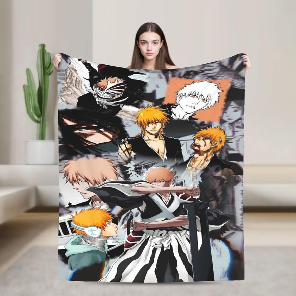 Ichigo Orihime Uryu Blanket Bleached Camping Flannel Throw Blanket For Living Room Super Soft Custom Diy Quality Bedspread Gift
