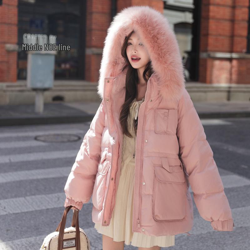 Women's Winter Plus Size Mid-Length Fox Fur Hooded Down Jacket with Large Collar