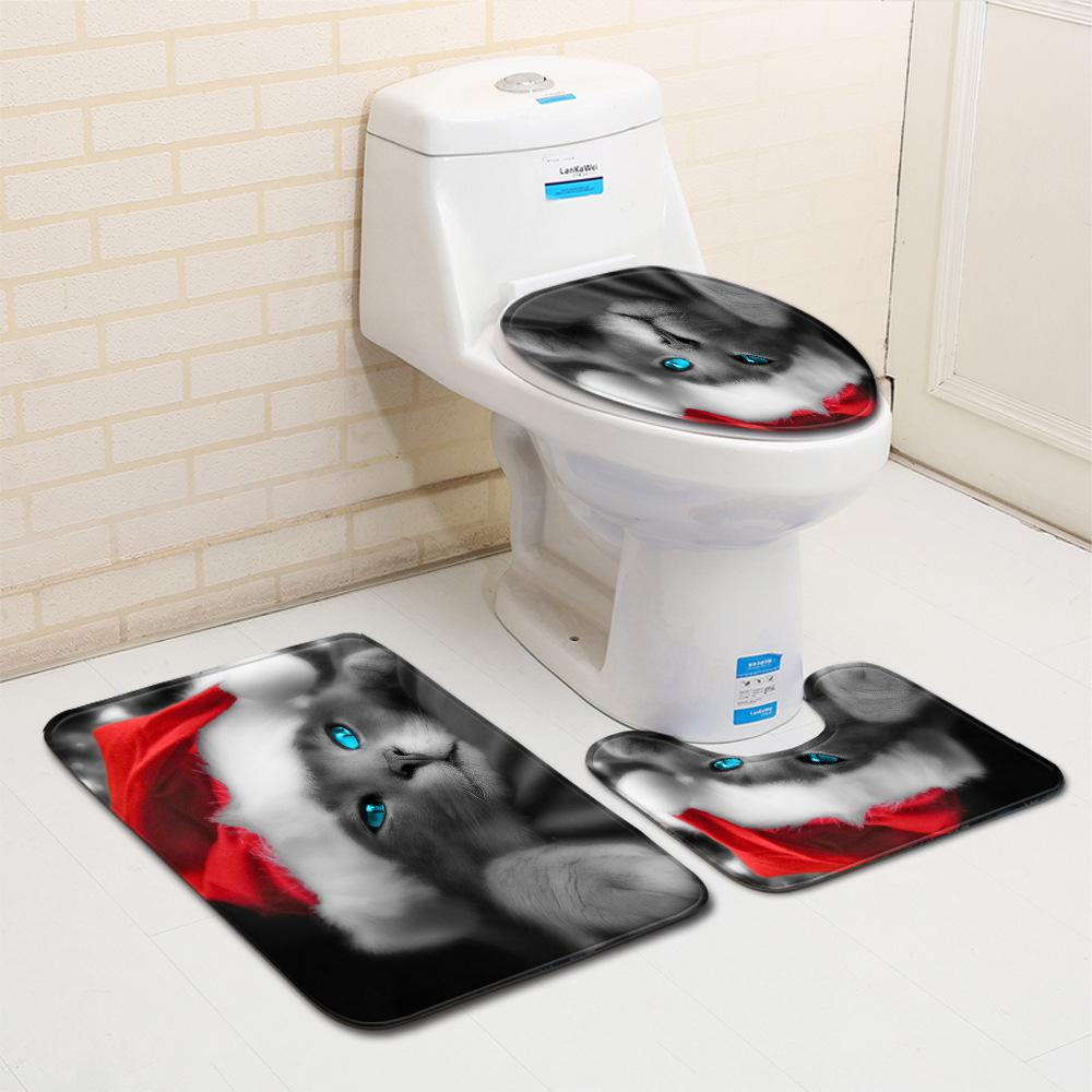 Christmas Bathroom Floor Mat Toilet Three-Piece Set