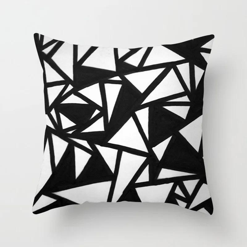

Simple Black and White Geometric Print Short Pile Pillowcase Home Sofa Decoration Cushion Cover Square Waist Pillow 12x12Inch
