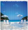 Beach Scene Shower Curtain with Hooks – Sandy Beach, Blue Ocean & Lounge Chairs, Tropical Seaside Bathroom Decor