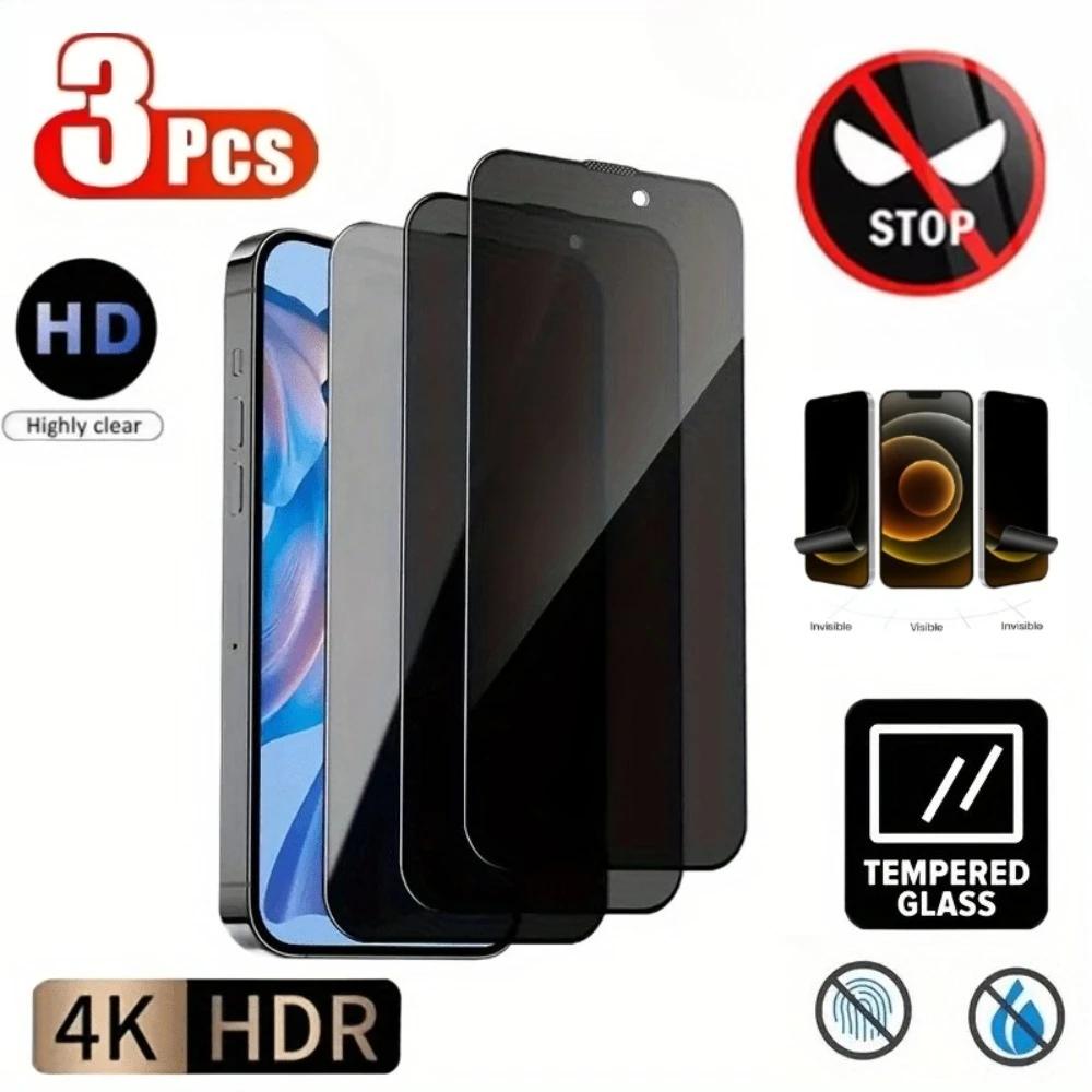 3 Pçs Filme De Vidro Temperado Anti Espião Para Iphone 15 16 17 14 13 Pro Max 16e Protetor De Tela Para Iphone 13 12 11 Pro 14 15 Plus Xs Xr