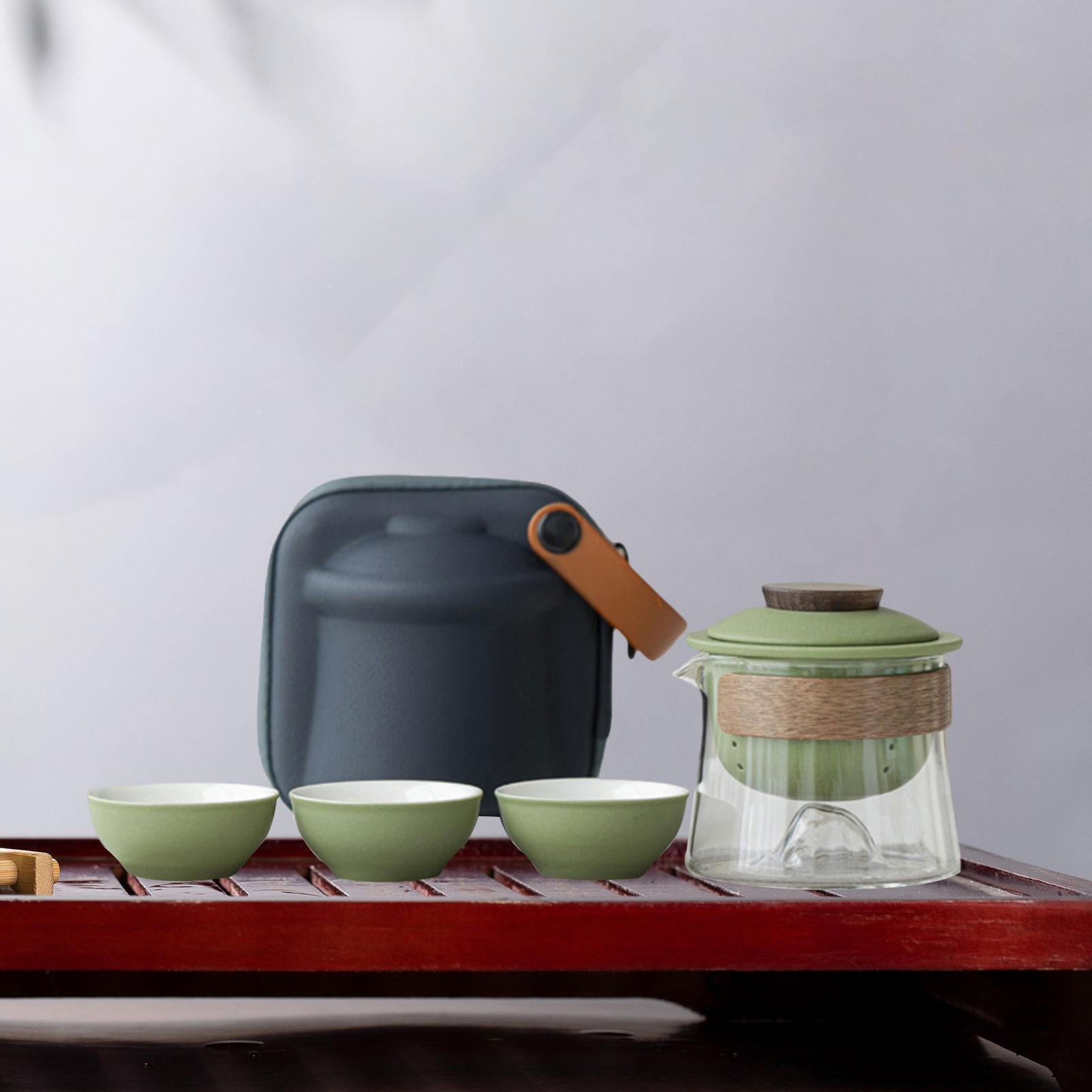 

Compact Ceramic Tea Pot Set with Carry Case 1 3 Cups for Outdoor Use Clean