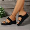 Fashion Shiny Rhinestone Wedge Sandals for Women Summer Fashion Black Platform Slippers Woman Plus Size Thick Sole Non Slip Beach Slides