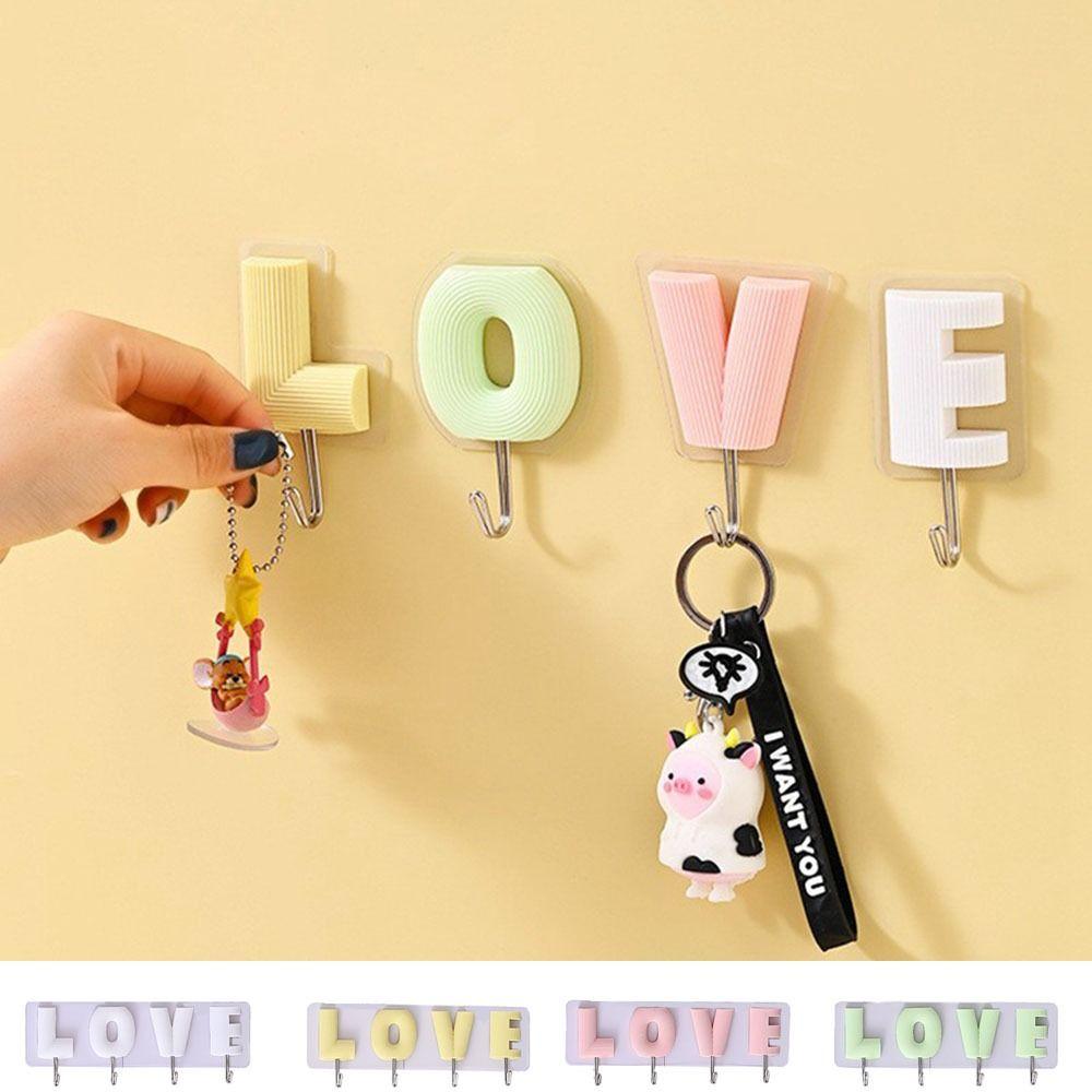 

Plastic Key Hooks Punch-free Wall Hook Creative LOVE Wall Row Hooks Bedroom White-LO