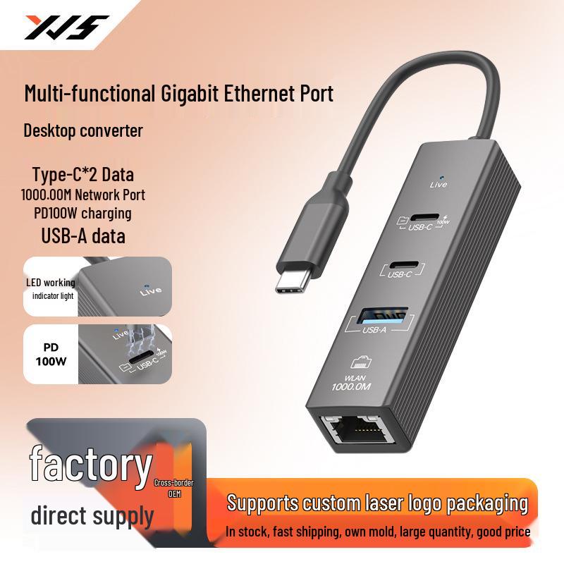 

Type-C Multi-Function Docking Station with Gigabit Ethernet and USB 2.0 Hub for Phones and Laptops 19 x 2.2 x 1.7 cm