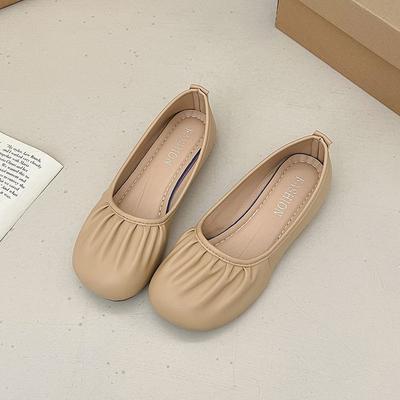 Korean Version of Versatile Pleated Shallow Single Shoes Doudou Shoes Retro Grandma Shoes Women's Flat Shoes 2025 Spring and Autumn New Models