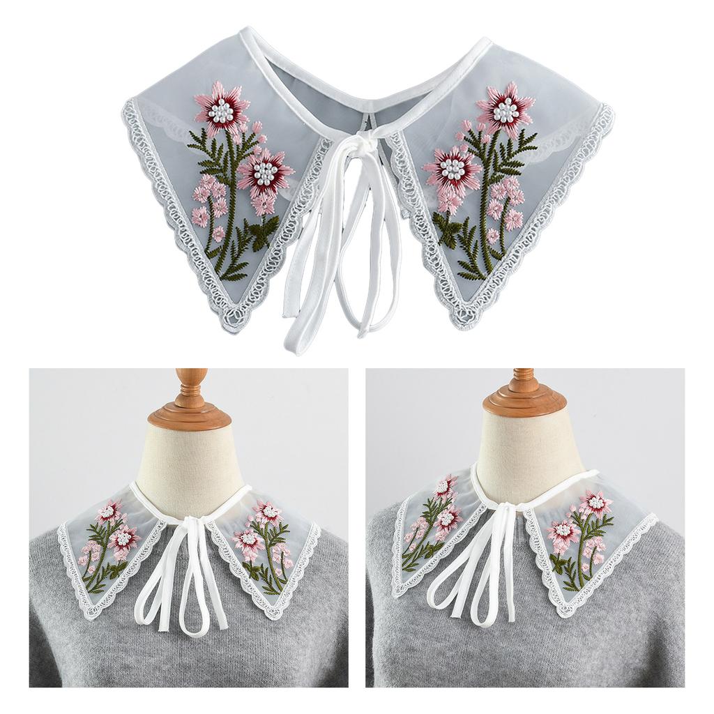 Women False Collar Embroidery Blouse Top Collar Elegant Fake Collar Shawl Wrap Universal Party Dress Clothes Accessories