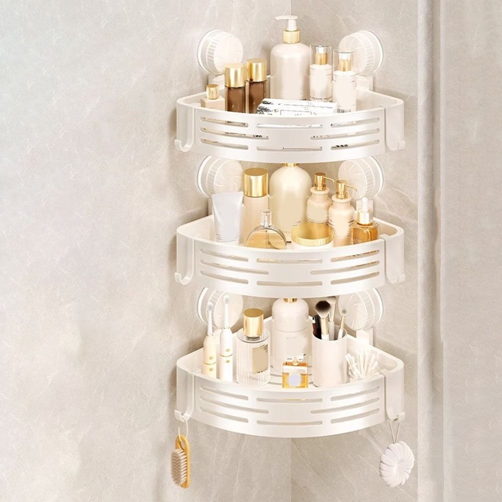Wall Mounted Corner Storage Rack No Drilling Suction Cup Shower Shelf Kitchen