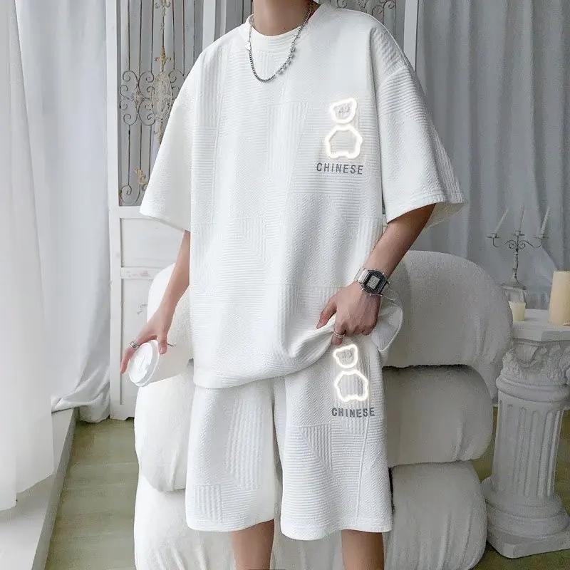 Summer Short Sleeve Loose Fit Men's Suit Casual Trendy Outfit Fashionable Overweight Male Clothing