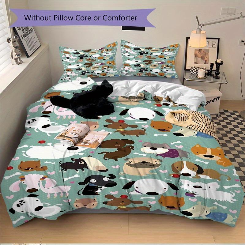 3pcs Dogs Bones Bedding Cover Set, Fashion Classic Popular Print Bedding Set, Soft Comfortable, All Season Use, For Bedroom, Guest Rooma0819197