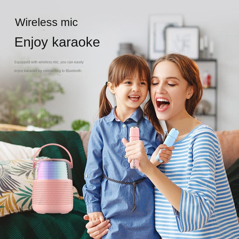 Barevná světla Domácí reproduktor Mini Karaoke Machine Dětský Přenosný Bluetooth reproduktor s bezdrátovým mikrofonem Rodinný reproduktor