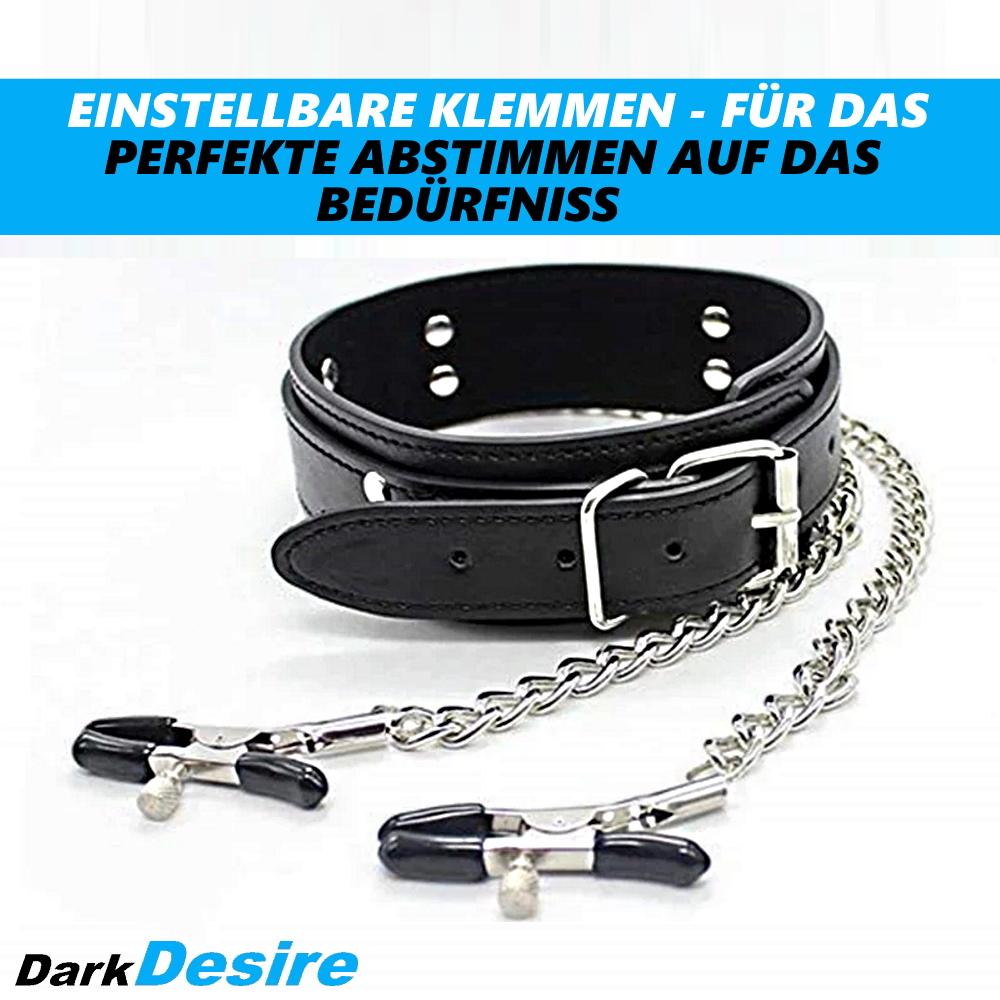 DarkDesire BDSM Fetish Nipple Clamps with Collar Adjustable Breast Clamps