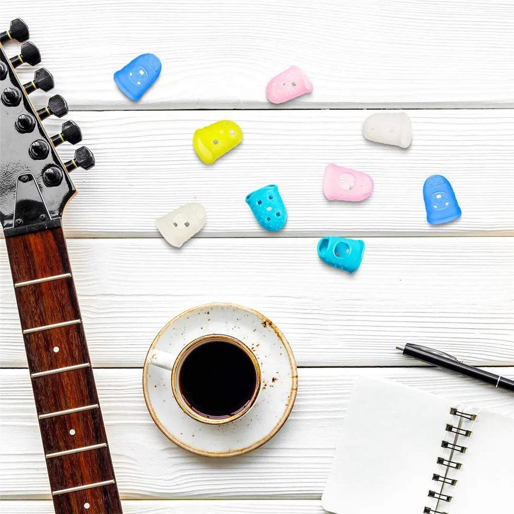 10PCS Colorful Silicone Guitar Fingertip Protection Nonslip Fingerstall for Beginner Playing Electric Guitar Bass Ukulele Kalimb