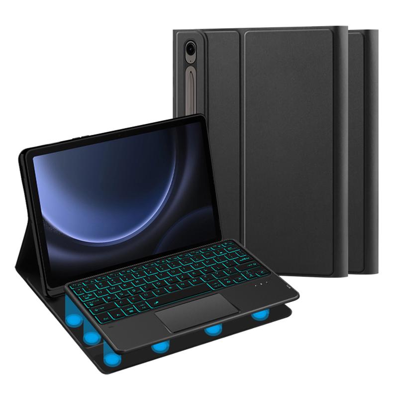 

For Samsung Galaxy Tab S10 FE/S10/S9 FE/S9/S8/S7 Backlight Touchpad Bluetooth-Compatible Keyboard with Pen Slot Leather Tablet Case A