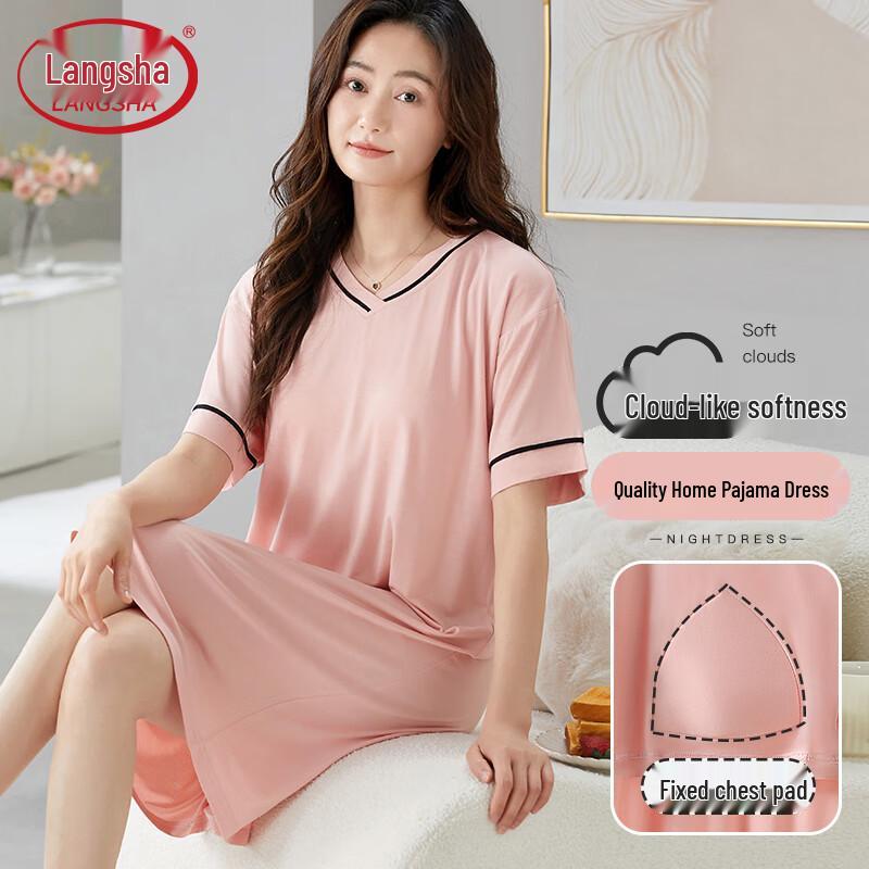 Women s V-Neck Short Sleeve Nightdress with Built-in Bra M