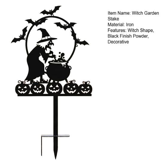 Handmade Witch Garden Stake Black Finish Powder Coated Metal Art Witch Silhouette Stake Halloween Decor