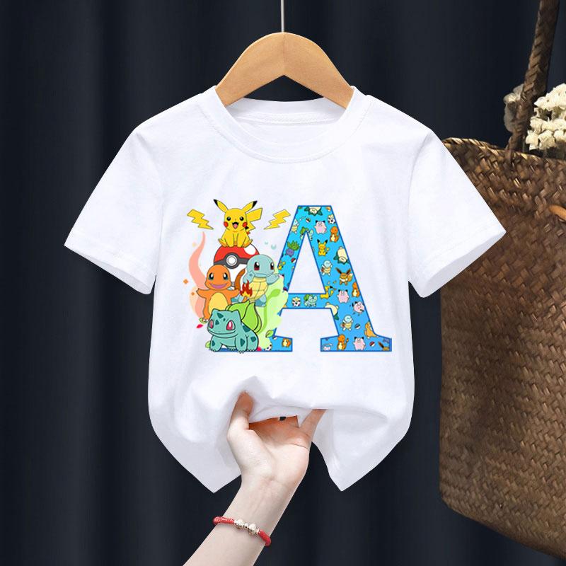 Anime Pokemons Tshirts for Children Pikachu Cartoon Letter Printed Shortsleeved Top Boys Girls Summer Fashion Sports Tshirt