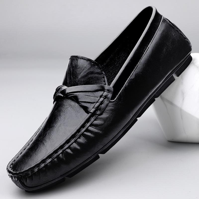 

European station men s shoes 2025 new British business shoes breathable soft-soled casual shoes lazy one pedal Doudou shoes men 38 чорний