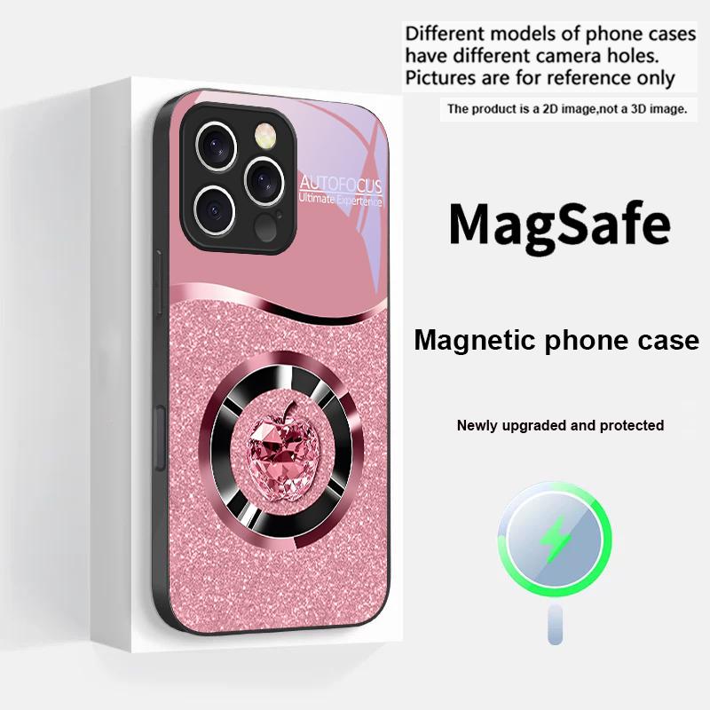 Crystal Purple Apple For iPhone 16 E 15 14 13 Plus 12 mini 11 Pro Max XR Xs Max 16E X 7 8 Plus 2022 Magsafe Glass Phone Case