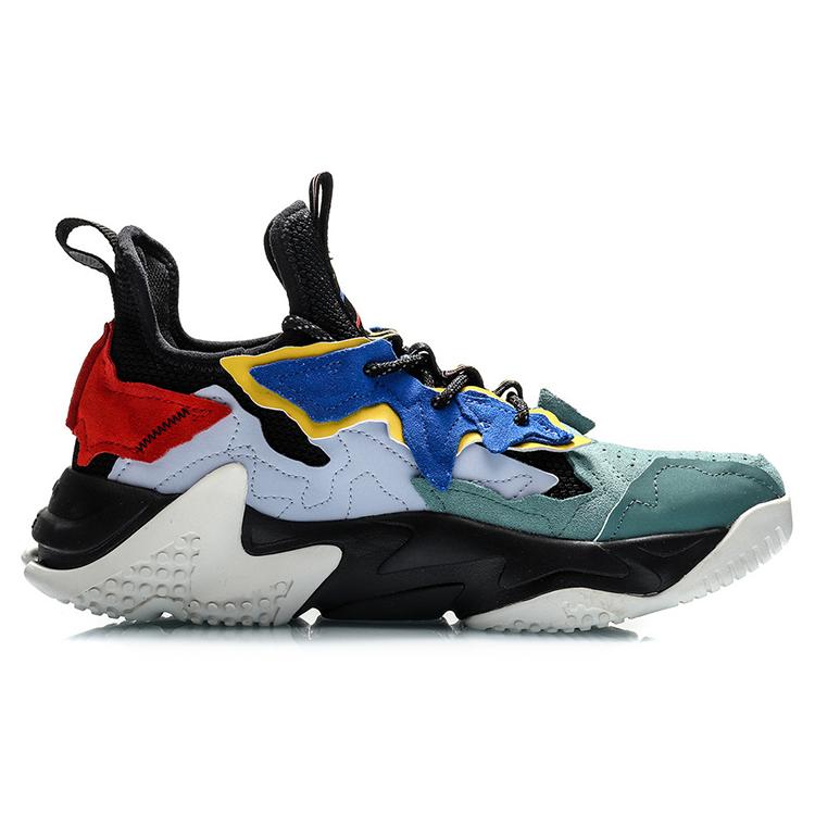 Li Ning Qianhangce Slip Resistant Coverage Low top Vintage Basketball Shoes Men's Gray Aqua Green AGLQ075-1