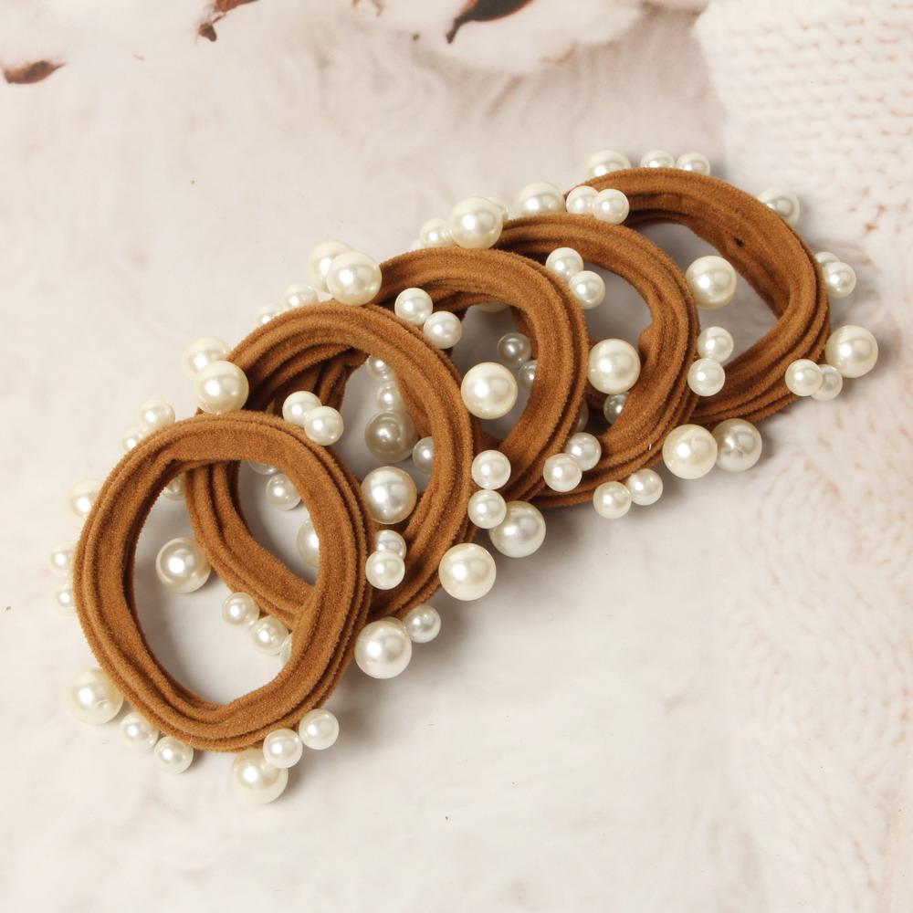 5Pcs Scrunchies with Pearl Hair Ties with Pearl Ponytail Hair Rubber Bands for Woman Elastic Headbands Sports Hair Accessories