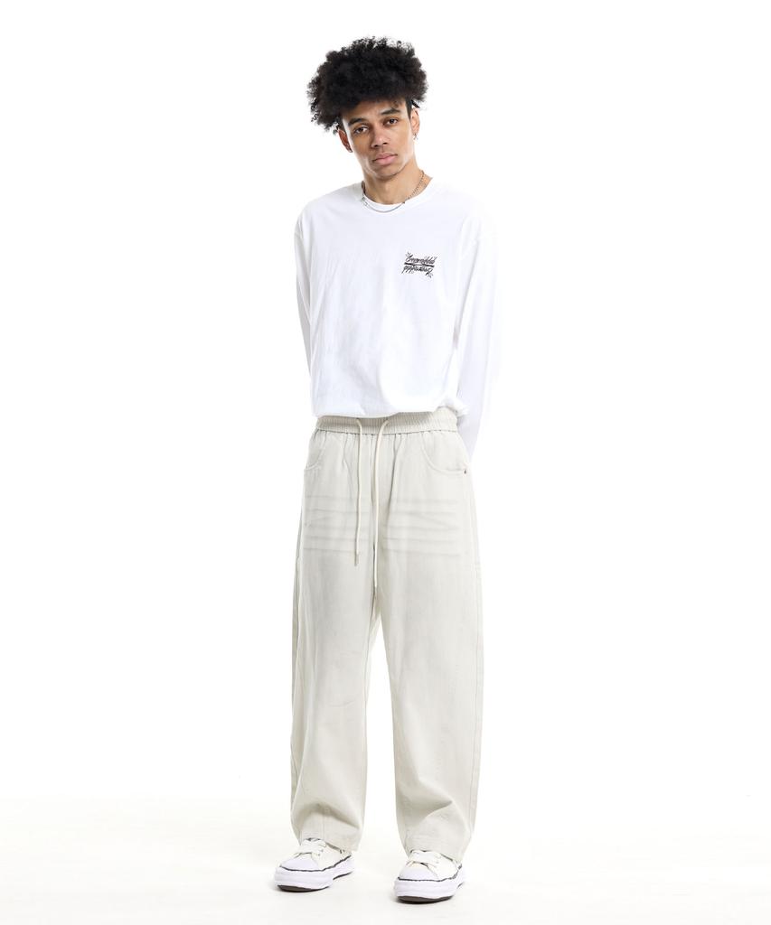 CREAM SODA LAB Front Catbrush Washed Cotton Elastic Waist Pants Ivory