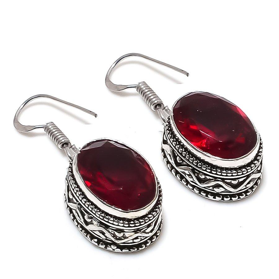 Natural Garnet Gemstone Handmade 925 Sterling Silver Jewelry Earring 1.38  AE-12530