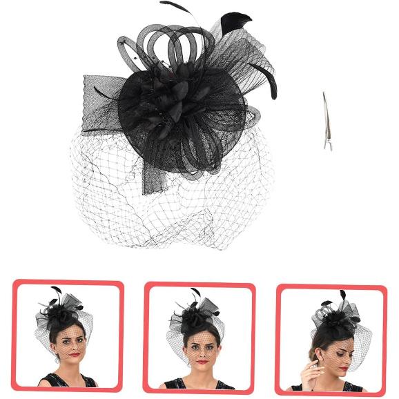 Milisten Decorative Hat with Floral Mesh Headband Cocktail Tea Party Hair Accessory for Women Wedding Special Occasion Black