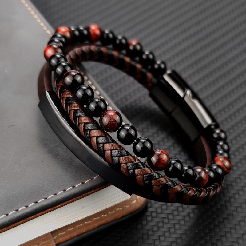 High Quality Luxury Accessories Bracelet Men's Fashion Gift Black Genuine Leather Bracelets DIY Combination Wild Handsome Gift
