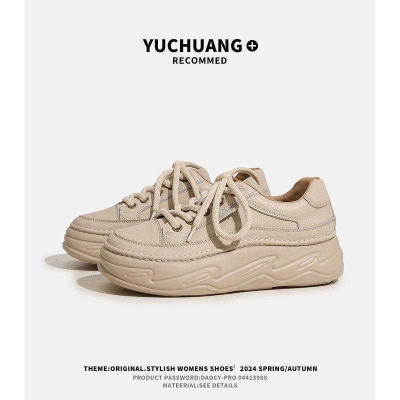 

First layer cowhide casual bread shoes women s 2025 spring and autumn fashion versatile platform muffin retro sports board shoes women 40